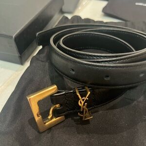 Saint Laurent Cassandre Black Leather Belt